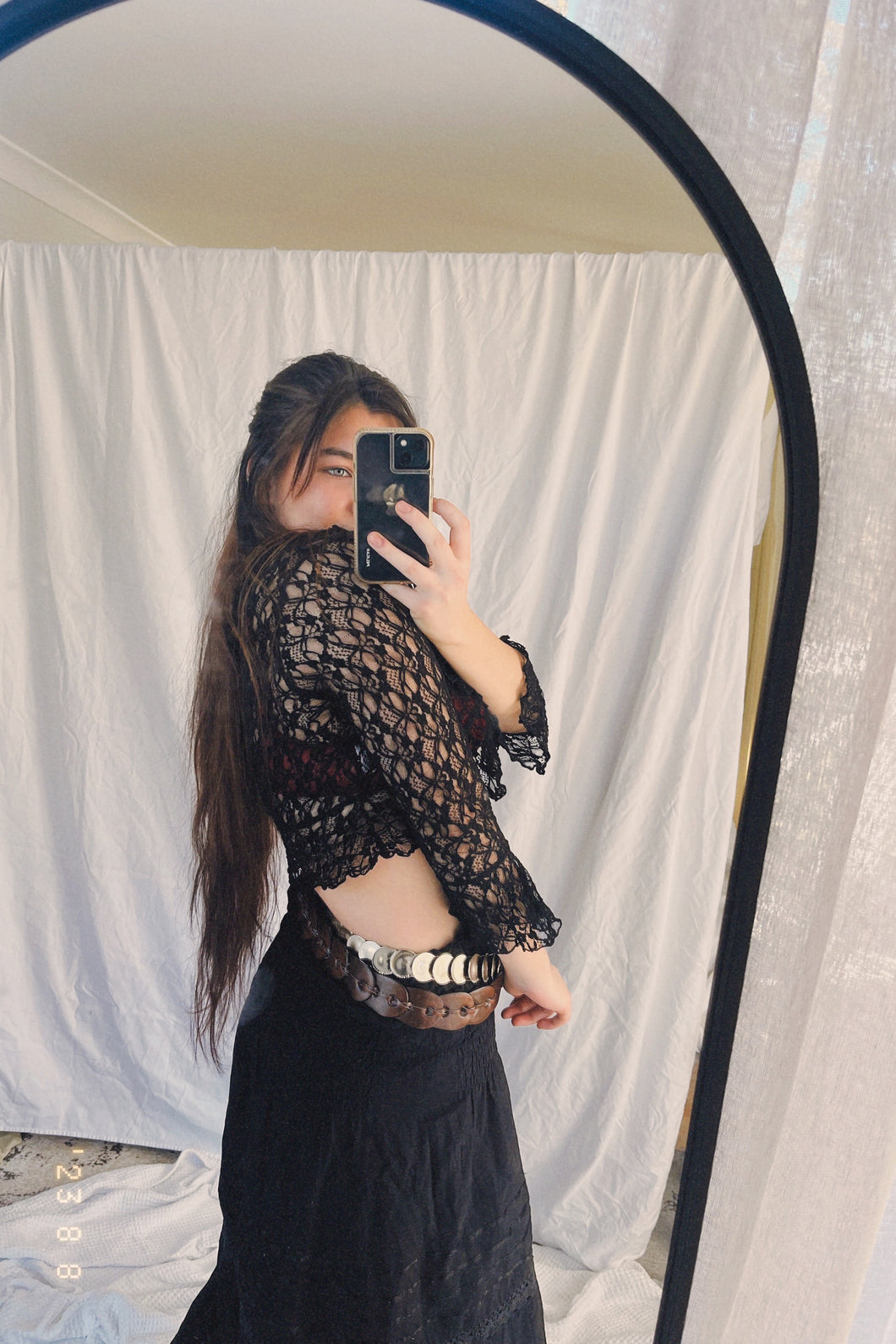 Black Lace Long Sleeve Crop