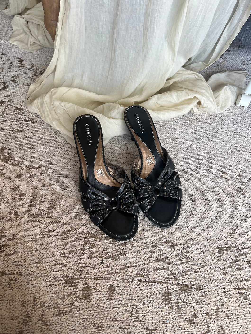 Corelli Black Butterfly Kitten Heels