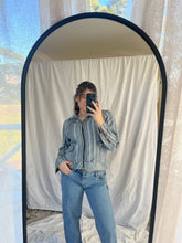 Load image into Gallery viewer, Denim Stripe Moto Jacket
